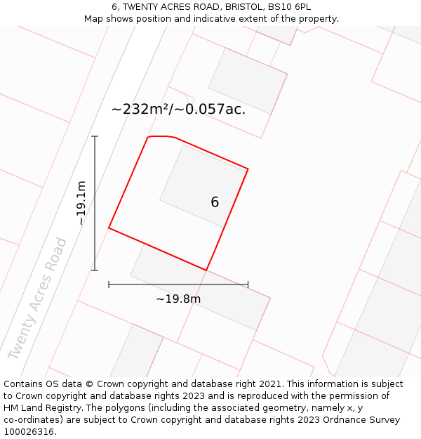 6, TWENTY ACRES ROAD, BRISTOL, BS10 6PL: Plot and title map