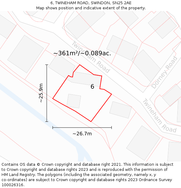 6, TWINEHAM ROAD, SWINDON, SN25 2AE: Plot and title map