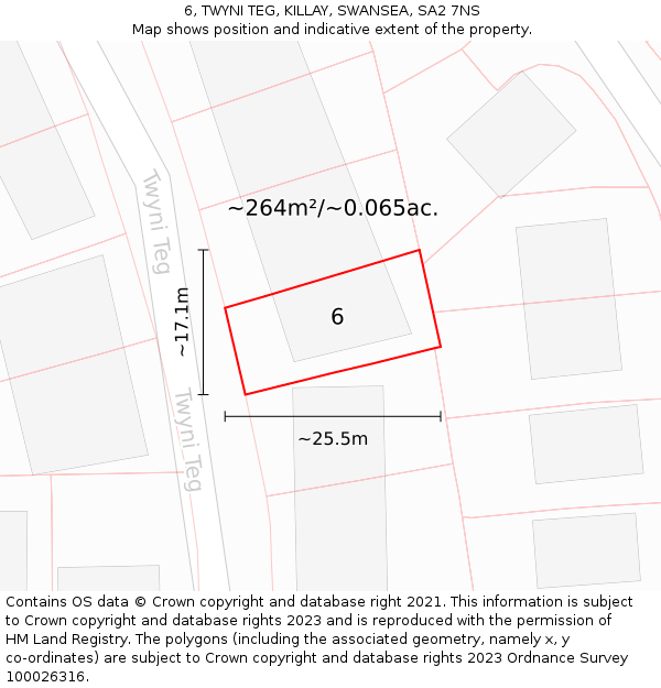 6, TWYNI TEG, KILLAY, SWANSEA, SA2 7NS: Plot and title map