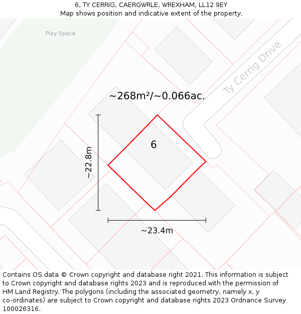 6, TY CERRIG, CAERGWRLE, WREXHAM, LL12 9EY: Plot and title map