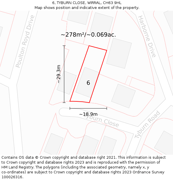 6, TYBURN CLOSE, WIRRAL, CH63 9HL: Plot and title map