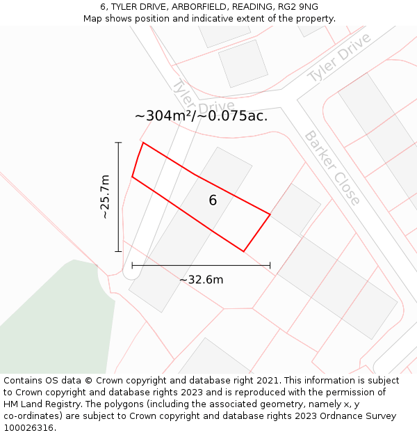 6, TYLER DRIVE, ARBORFIELD, READING, RG2 9NG: Plot and title map