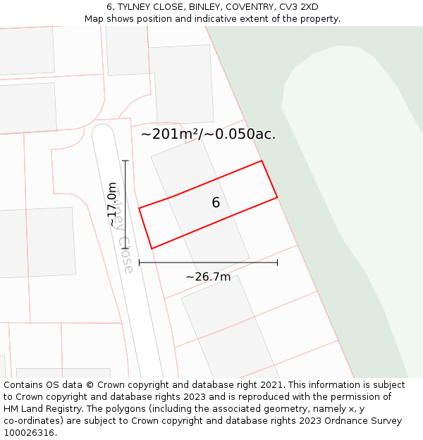 6, TYLNEY CLOSE, BINLEY, COVENTRY, CV3 2XD: Plot and title map