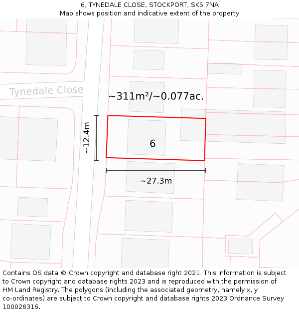 6, TYNEDALE CLOSE, STOCKPORT, SK5 7NA: Plot and title map