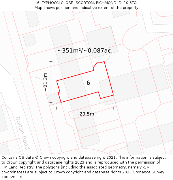 6, TYPHOON CLOSE, SCORTON, RICHMOND, DL10 6TQ: Plot and title map