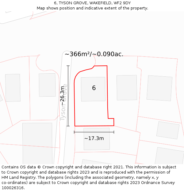 6, TYSON GROVE, WAKEFIELD, WF2 9DY: Plot and title map