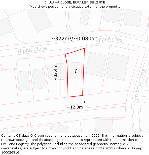 6, ULPHA CLOSE, BURNLEY, BB12 8XB: Plot and title map