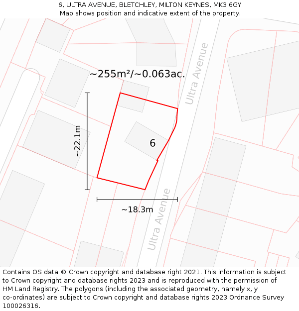 6, ULTRA AVENUE, BLETCHLEY, MILTON KEYNES, MK3 6GY: Plot and title map