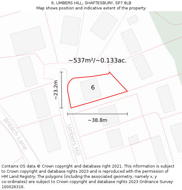 6, UMBERS HILL, SHAFTESBURY, SP7 8LB: Plot and title map