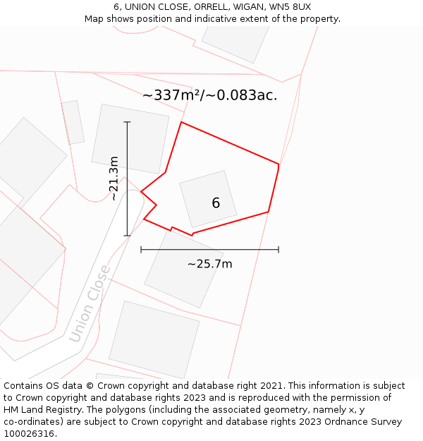 6, UNION CLOSE, ORRELL, WIGAN, WN5 8UX: Plot and title map