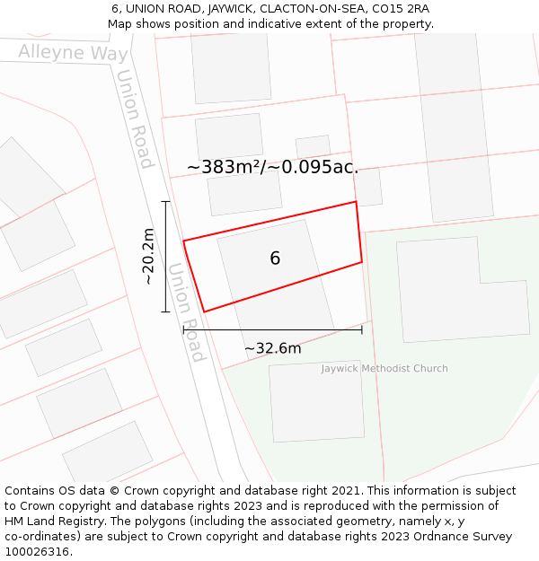 6, UNION ROAD, JAYWICK, CLACTON-ON-SEA, CO15 2RA: Plot and title map