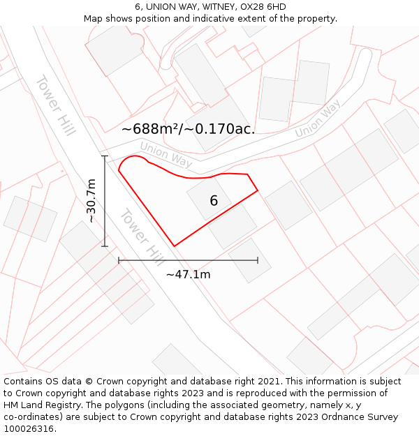 6, UNION WAY, WITNEY, OX28 6HD: Plot and title map