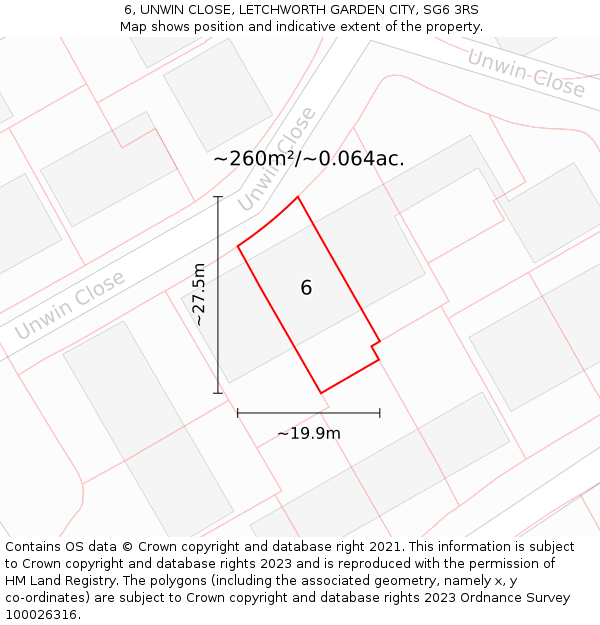 6, UNWIN CLOSE, LETCHWORTH GARDEN CITY, SG6 3RS: Plot and title map