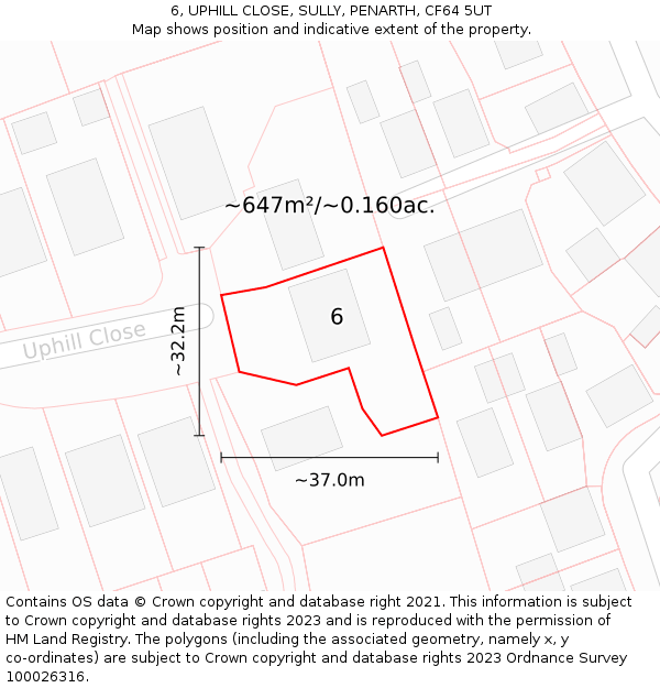 6, UPHILL CLOSE, SULLY, PENARTH, CF64 5UT: Plot and title map