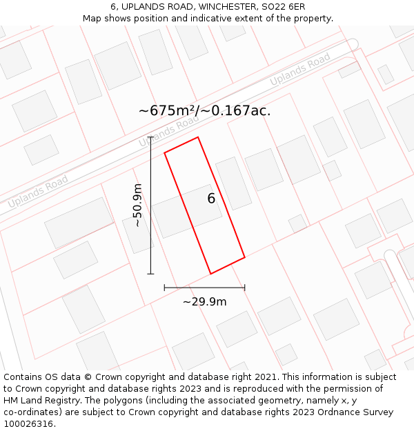 6, UPLANDS ROAD, WINCHESTER, SO22 6ER: Plot and title map