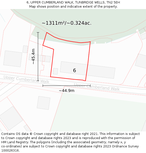 6, UPPER CUMBERLAND WALK, TUNBRIDGE WELLS, TN2 5EH: Plot and title map