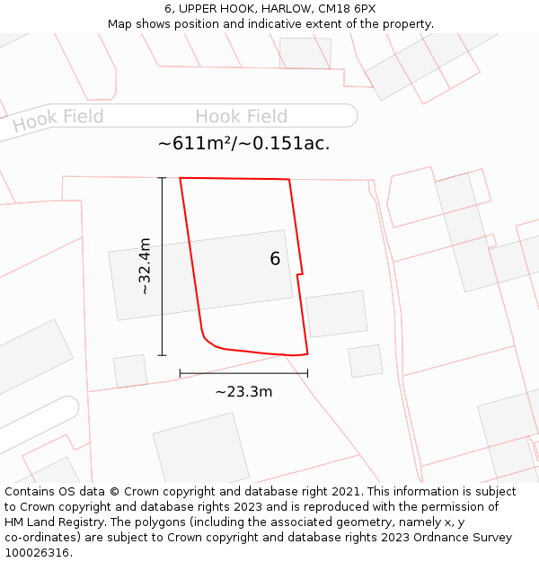 6, UPPER HOOK, HARLOW, CM18 6PX: Plot and title map