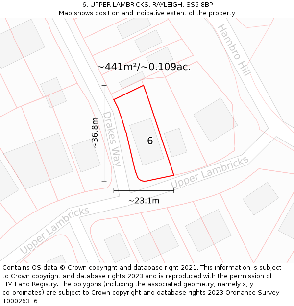 6, UPPER LAMBRICKS, RAYLEIGH, SS6 8BP: Plot and title map