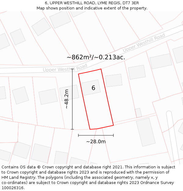 6, UPPER WESTHILL ROAD, LYME REGIS, DT7 3ER: Plot and title map