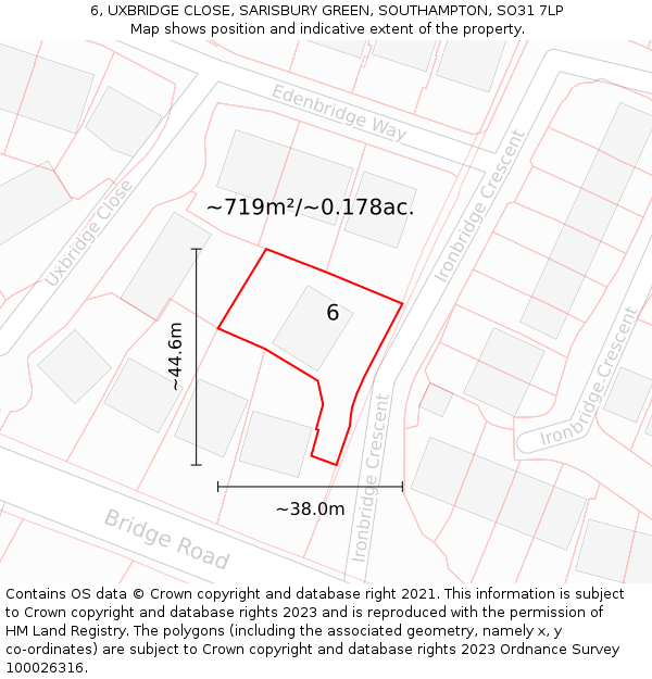 6, UXBRIDGE CLOSE, SARISBURY GREEN, SOUTHAMPTON, SO31 7LP: Plot and title map