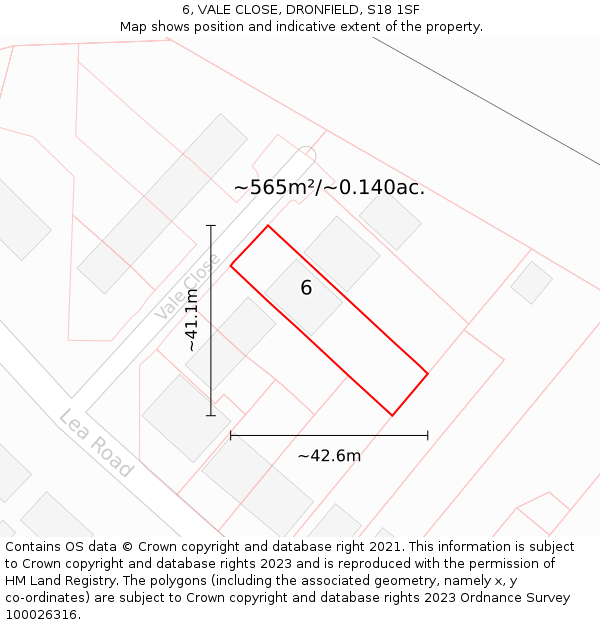 6, VALE CLOSE, DRONFIELD, S18 1SF: Plot and title map