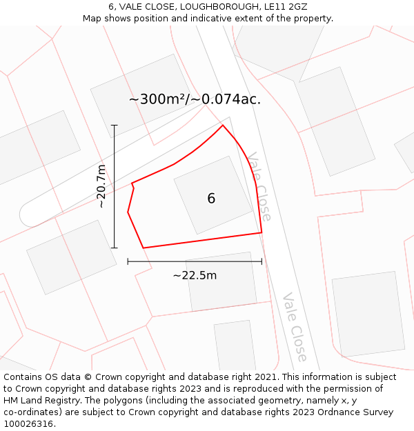 6, VALE CLOSE, LOUGHBOROUGH, LE11 2GZ: Plot and title map