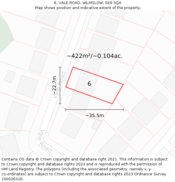 6, VALE ROAD, WILMSLOW, SK9 5QA: Plot and title map