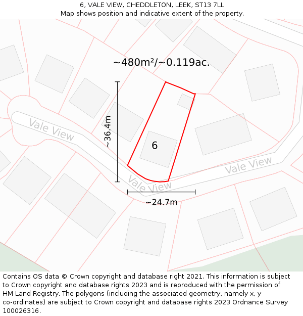 6, VALE VIEW, CHEDDLETON, LEEK, ST13 7LL: Plot and title map