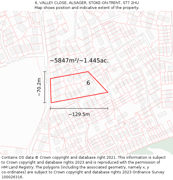 6, VALLEY CLOSE, ALSAGER, STOKE-ON-TRENT, ST7 2HU: Plot and title map