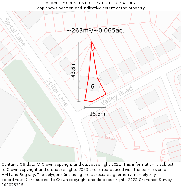 6, VALLEY CRESCENT, CHESTERFIELD, S41 0EY: Plot and title map