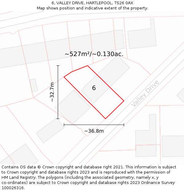 6, VALLEY DRIVE, HARTLEPOOL, TS26 0AX: Plot and title map