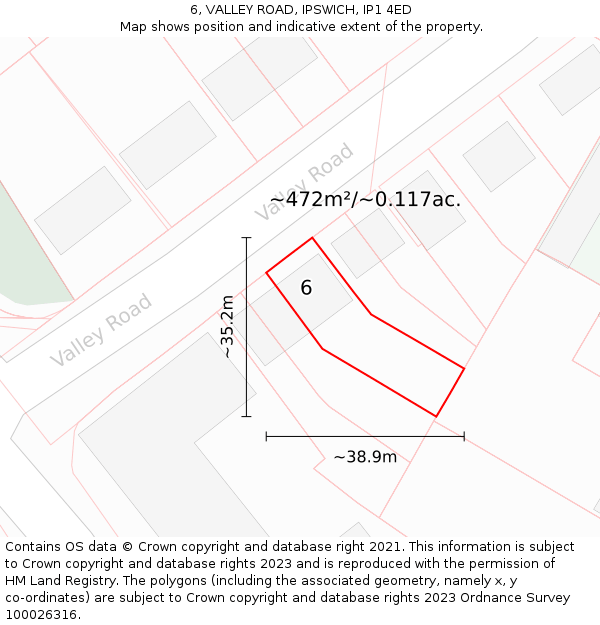 6, VALLEY ROAD, IPSWICH, IP1 4ED: Plot and title map