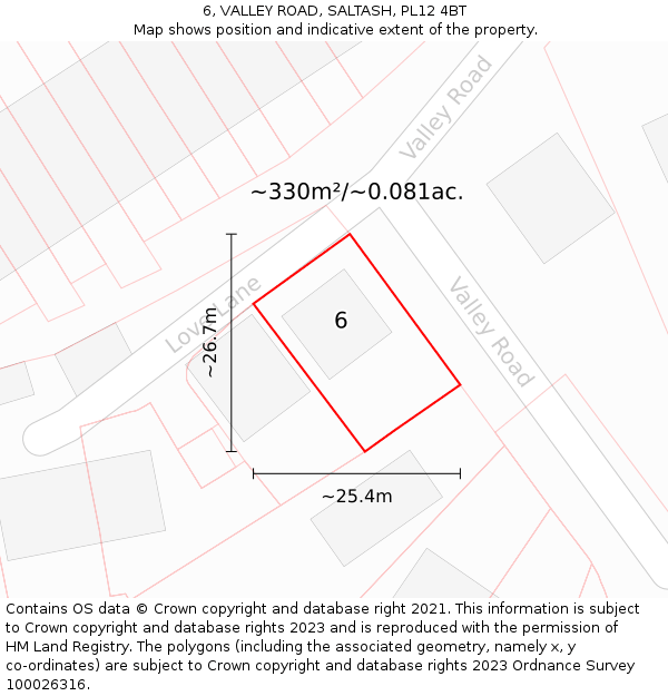 6, VALLEY ROAD, SALTASH, PL12 4BT: Plot and title map