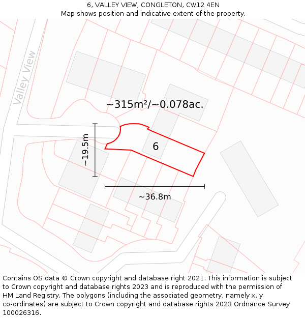 6, VALLEY VIEW, CONGLETON, CW12 4EN: Plot and title map