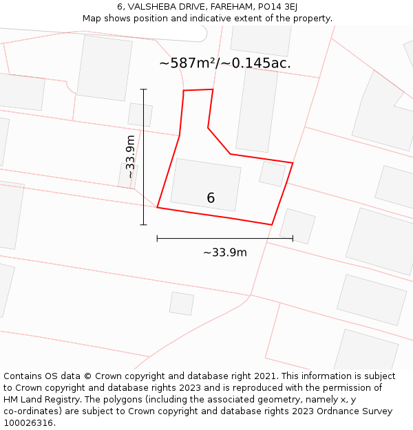 6, VALSHEBA DRIVE, FAREHAM, PO14 3EJ: Plot and title map