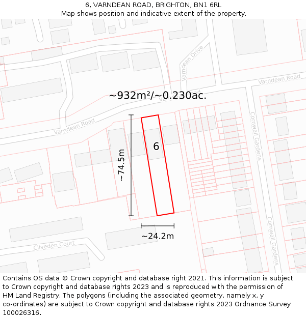 6, VARNDEAN ROAD, BRIGHTON, BN1 6RL: Plot and title map