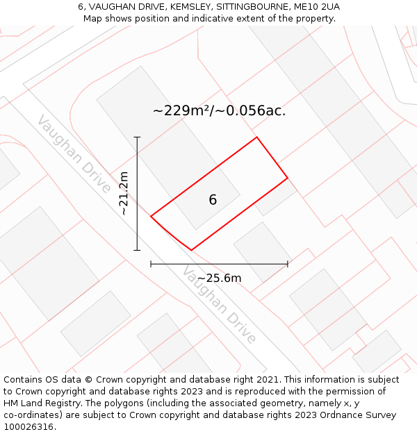 6, VAUGHAN DRIVE, KEMSLEY, SITTINGBOURNE, ME10 2UA: Plot and title map