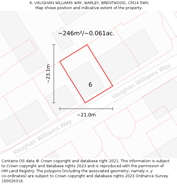 6, VAUGHAN WILLIAMS WAY, WARLEY, BRENTWOOD, CM14 5WN: Plot and title map