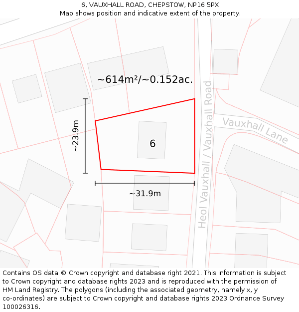 6, VAUXHALL ROAD, CHEPSTOW, NP16 5PX: Plot and title map