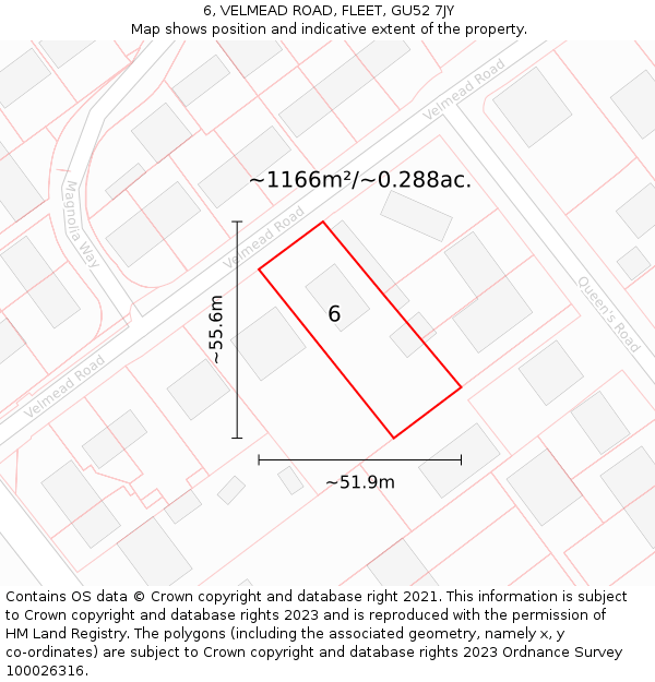 6, VELMEAD ROAD, FLEET, GU52 7JY: Plot and title map