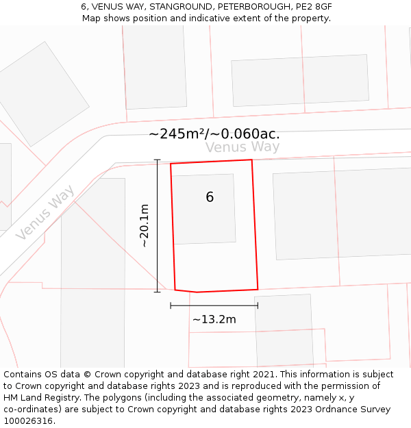 6, VENUS WAY, STANGROUND, PETERBOROUGH, PE2 8GF: Plot and title map