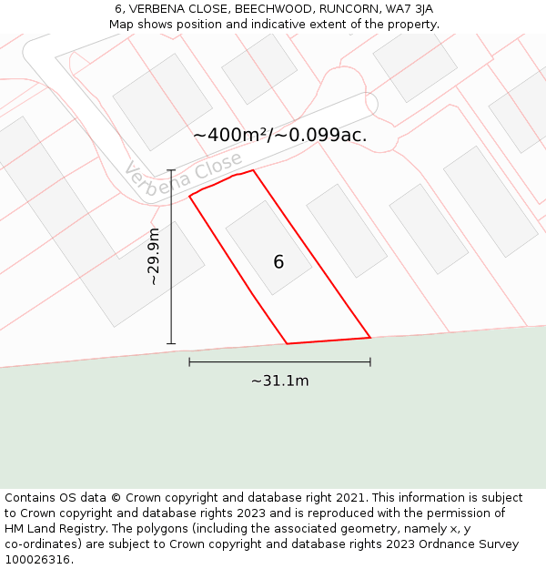 6, VERBENA CLOSE, BEECHWOOD, RUNCORN, WA7 3JA: Plot and title map