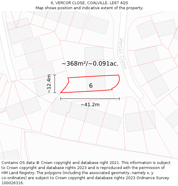 6, VERCOR CLOSE, COALVILLE, LE67 4QS: Plot and title map