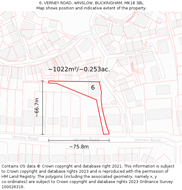 6, VERNEY ROAD, WINSLOW, BUCKINGHAM, MK18 3BL: Plot and title map