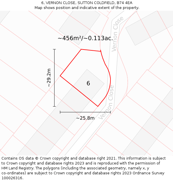 6, VERNON CLOSE, SUTTON COLDFIELD, B74 4EA: Plot and title map