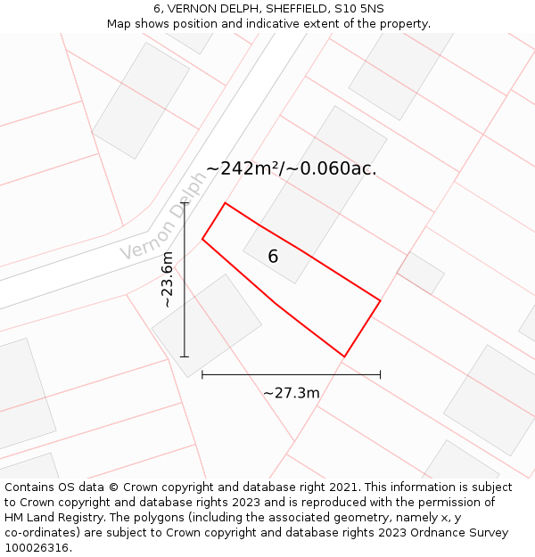 6, VERNON DELPH, SHEFFIELD, S10 5NS: Plot and title map