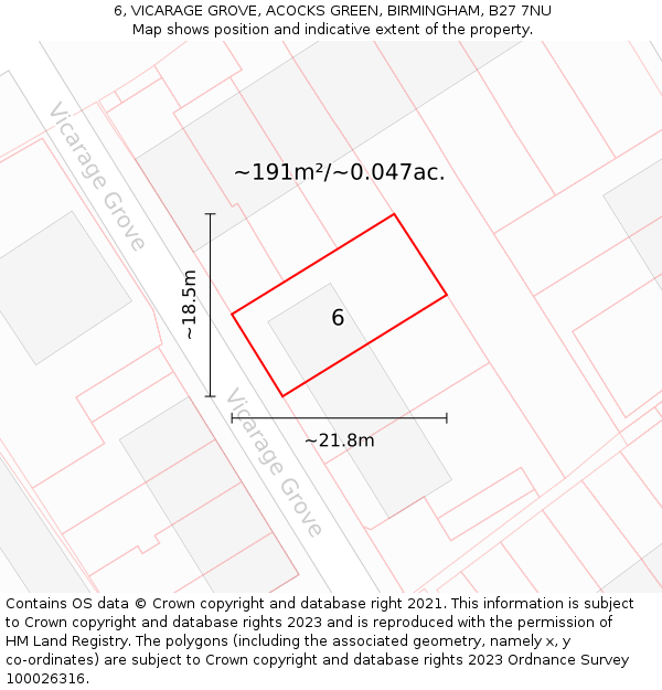 6, VICARAGE GROVE, ACOCKS GREEN, BIRMINGHAM, B27 7NU: Plot and title map