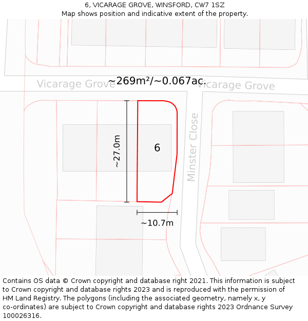 6, VICARAGE GROVE, WINSFORD, CW7 1SZ: Plot and title map