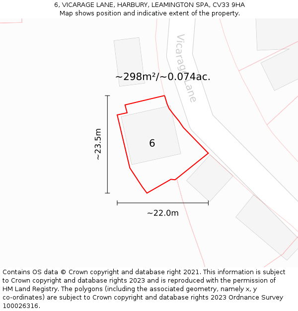 6, VICARAGE LANE, HARBURY, LEAMINGTON SPA, CV33 9HA: Plot and title map