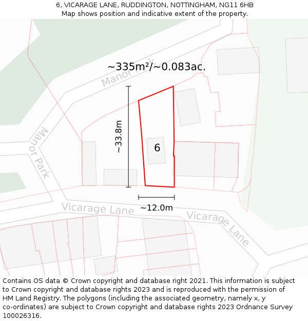 6, VICARAGE LANE, RUDDINGTON, NOTTINGHAM, NG11 6HB: Plot and title map